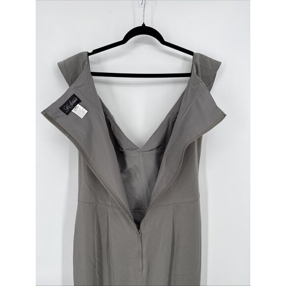 La Femme Size 14 Gray 25206 Surplice Off the Shoulder Column Cocktail Gown Dress - Picture 11 of 12